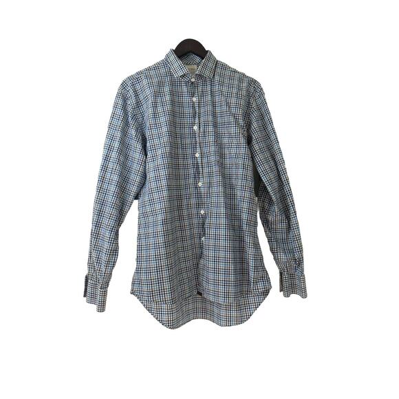 Billy Reid‎ Blue Plaid Long Slv Preppy Button Up Standard Slim Cut Shirt Men XL - Picture 1 of 10